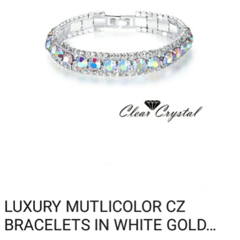 White gold plated rainbow AAA CZ bracelet